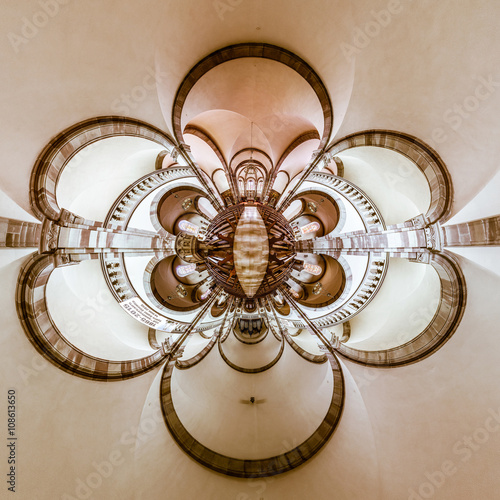 Kaleidoscope view of gothic church interior, little planet effec photo