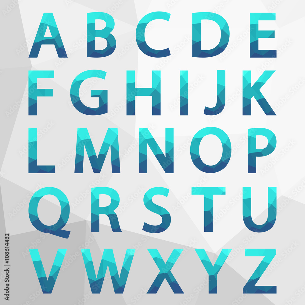 Blue Polygonal Alphabet Set. 