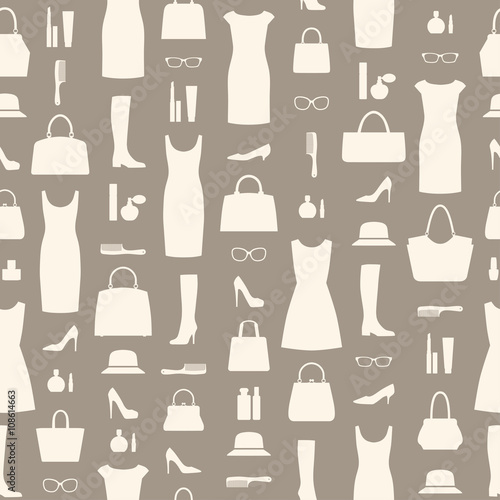 Fashion background. Seamless pattern with women s accessories.Vector design.