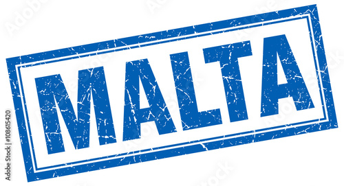 Malta blue square grunge stamp on white