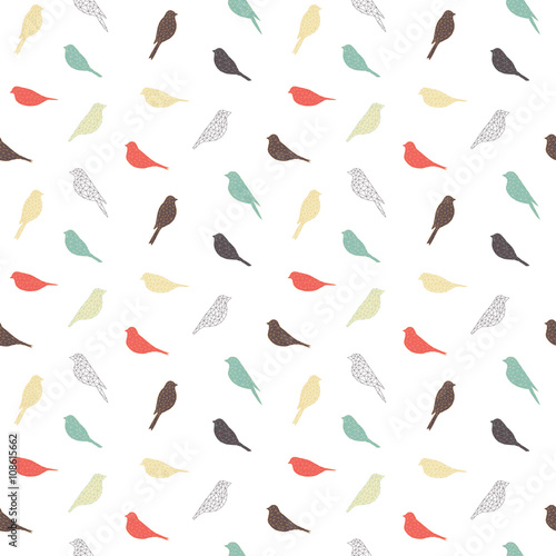 Seamless pattern with birds. Geometric style. Vector.