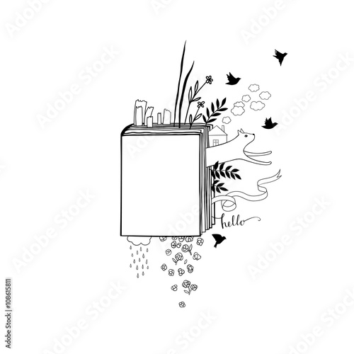 Graphic illustration of books in doodle style.