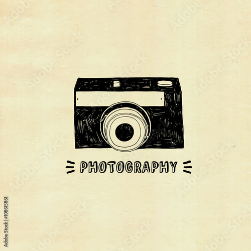 Vector illustration of hand drawn retro camera.