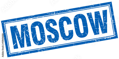 Photography Moscow blue square grunge stamp on white