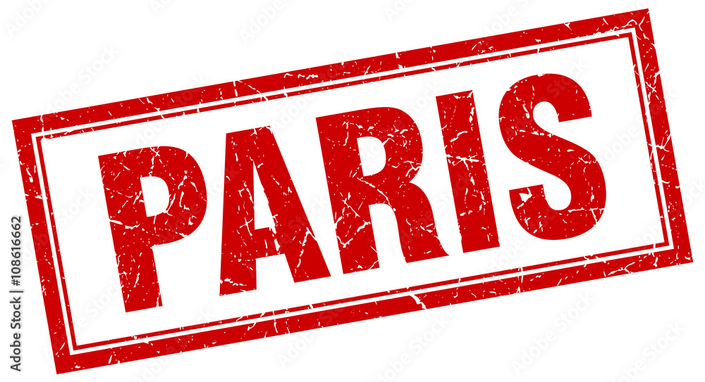 Paris red square grunge stamp on white