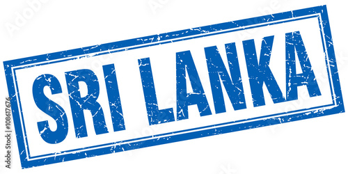 Sri Lanka blue square grunge stamp on white