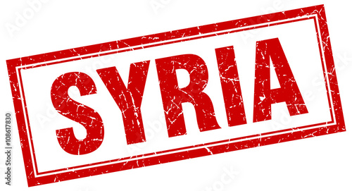 Syria red square grunge stamp on white