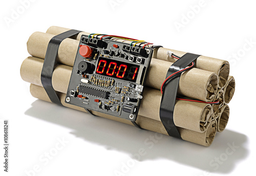 Fotografie TNT bomb explosive with digital countdown timer clock isolated