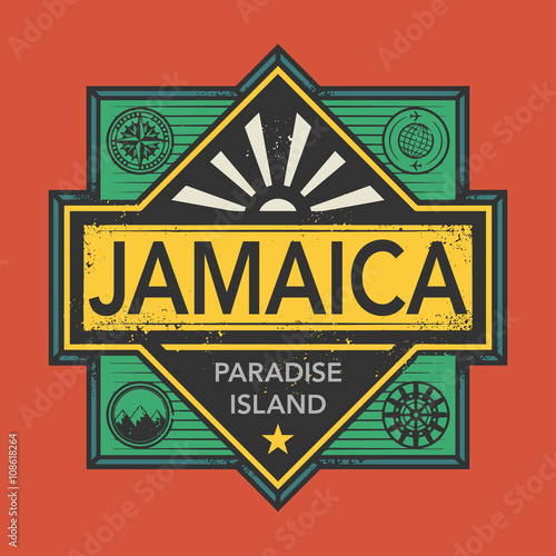 Stamp or vintage emblem with text Jamaica, Discover the World