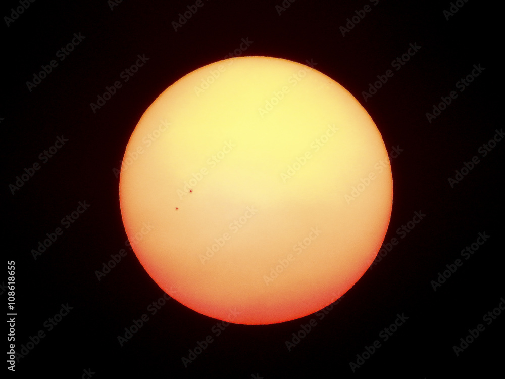 BANGKOK THAILAND, March 21,2016 : The Sun seen from planet Earth, with sunspots visible as dark spots compared to surrounding regions (Real photo with my camera no NASA images used)