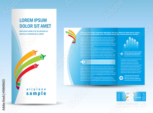 brochure booklet air plane fly blue white color background blue
