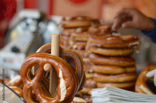 Fotografie, Obraz pretzels for sale on blurred background