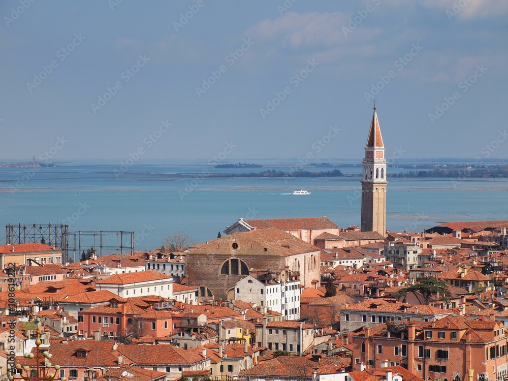 Aerial view of Venezia (Venice) city from Bell Tower