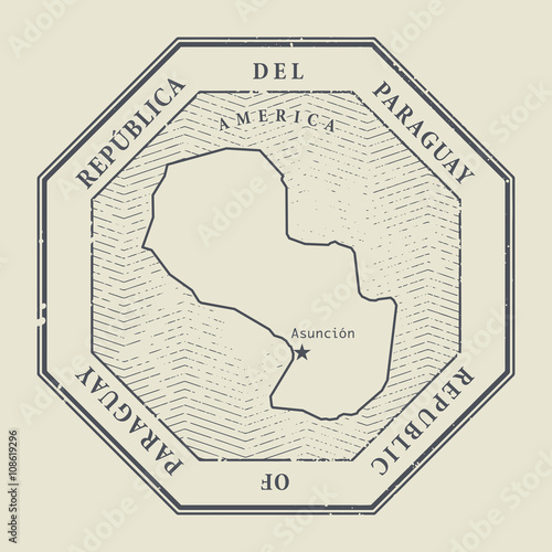 Stamp with the name and map of Paraguay