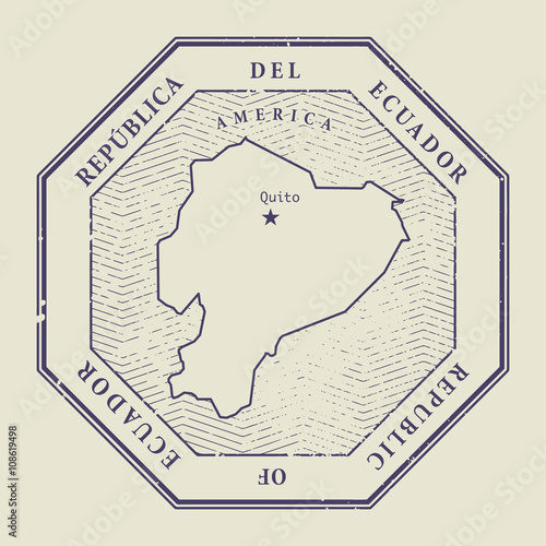 Stamp with the name and map of Ecuador