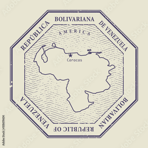 Stamp with the name and map of Venezuela