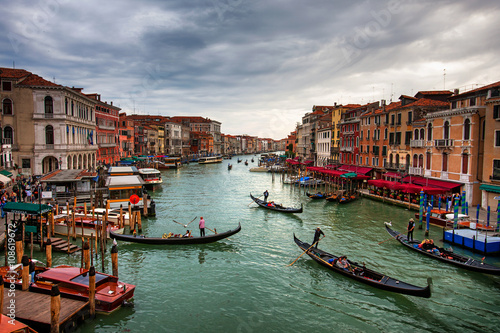 Boats and gondolas with tourists on the Grand Canal, Venice. © sichkarenko_com
