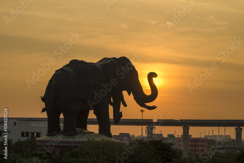 The Elephant Statue beautiful silhouette light evening on the bridge at Bangkok capital of Thailand. © pomphotothailand