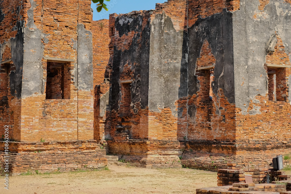 ancient brick brown old temple in thailand