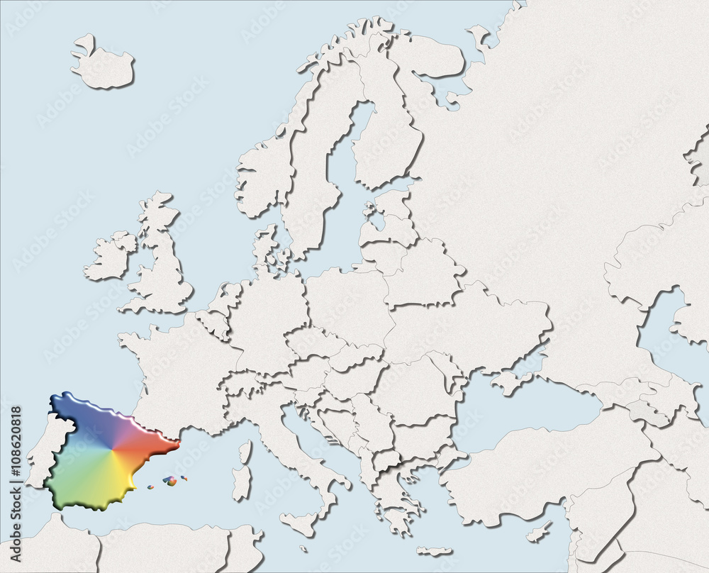 Obraz premium Mappa EU bianca e colore Spain