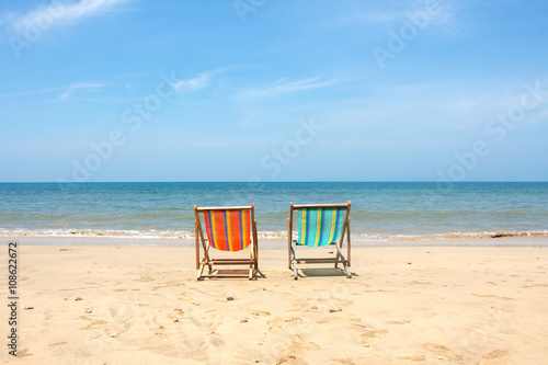 Deckchair  chair on the beach in sunshine day.