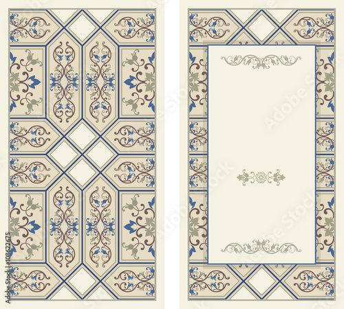 Set of antique greeting cards, invitation with Victorian ornaments, beautiful, luxury postcards