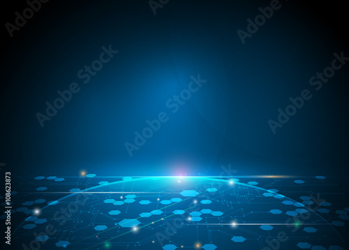 Vector illustration Abstract futuristic hexagons and circuit board, high computer technology, innovation communication concept. Dark blue color background