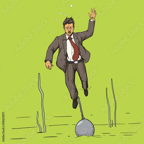 Businessman sinks with weight comic vector