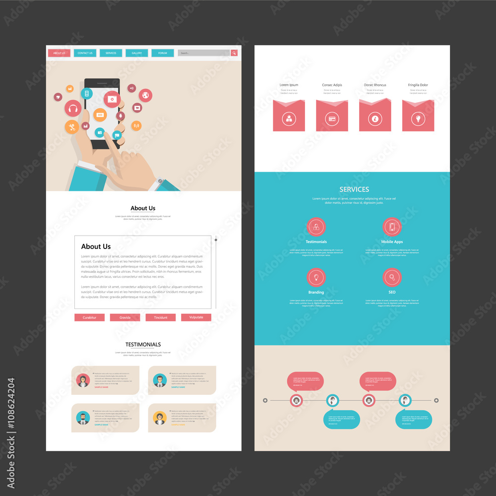Business One page website design template. Vector Design.