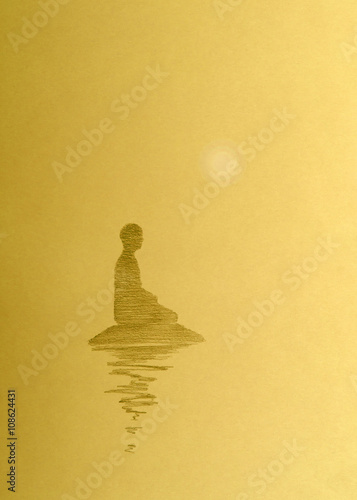 Fototapet monk meditating on a rock