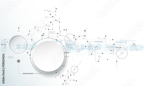 Vector illustration circuit board with 3D paper label, Hi-tech digital technology and engineering, digital telecoms technology concept. Abstract futuristic on light blue color background