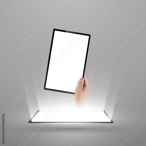 Smart Mobile Phone Vector Illustration with light and human hand coming out.