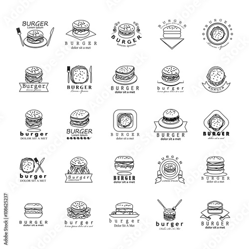 Burger Icons Set-Isolated On White Background-Vector Illustration Graphic Design.Food Concept