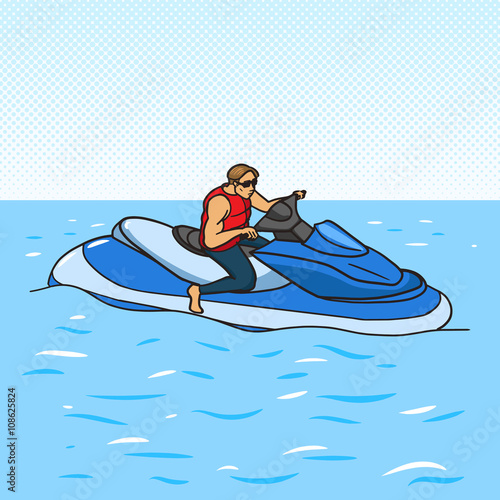 Jetski on water pop art style vector illustration