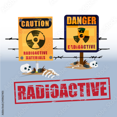 radiation area warning sign with skeleton of dead - vector