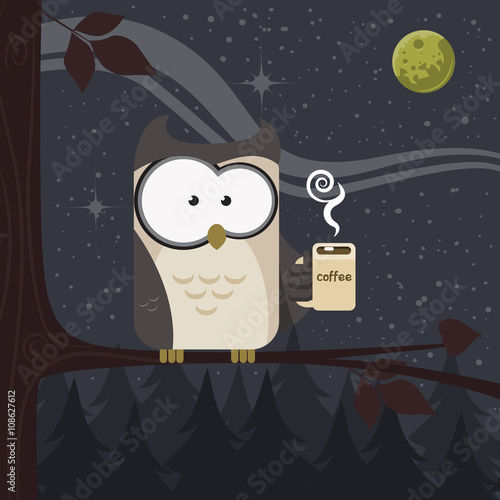 owl with coffee