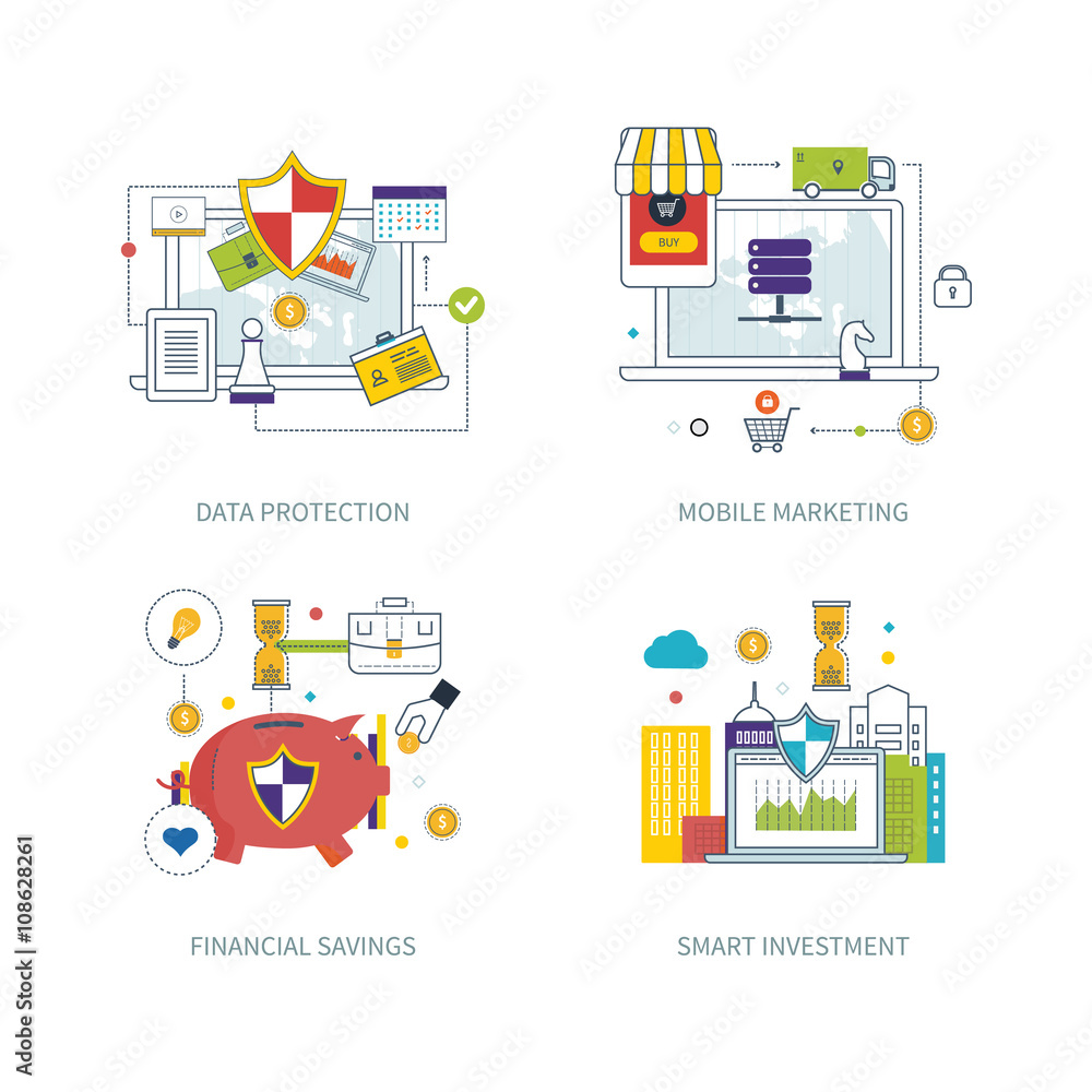 Concept for data protection, mobile marketing, financial strategy, smart investment