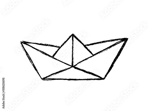 Paper boat sketch, hand drawn vector illustration