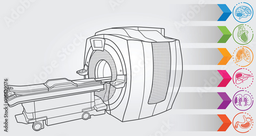 Illustration of MRI machine with simple design elements, clean line art for web and print design appealing for sport theme.