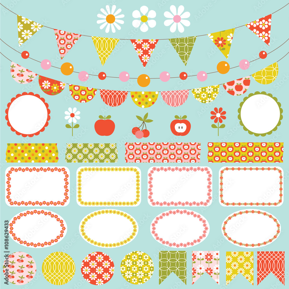 vintage patterns bunting clipart