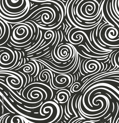 Seamless sea hand-drawn pattern, waves background.