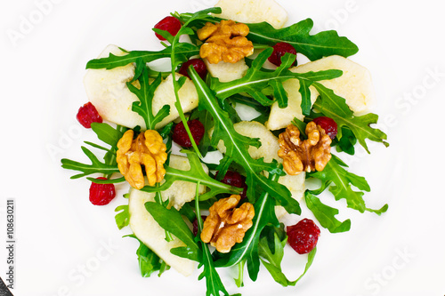 Dietary Delicious Salad on White Plate of Arugula, Par, Walnut a