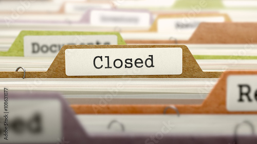 Closed Concept on File Label in Multicolor Card Index. Closeup View. Selective Focus. 3D Render. 