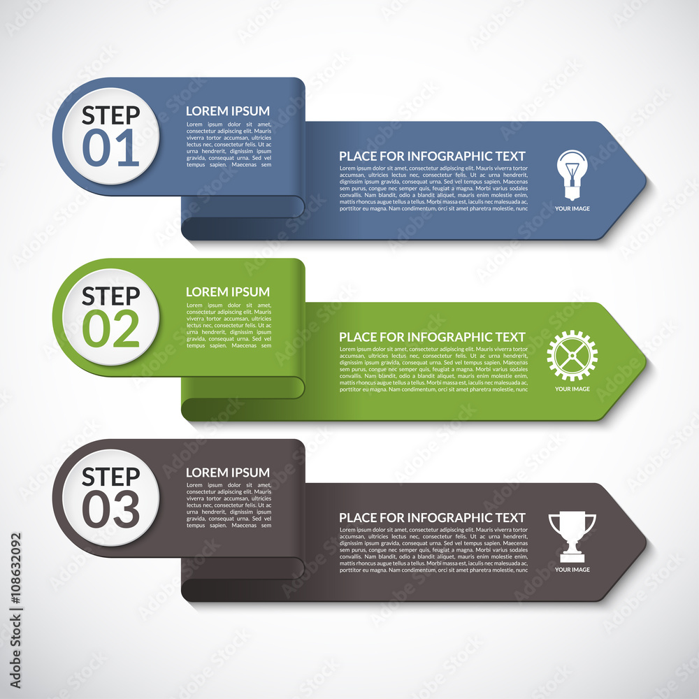 Modern infographic design template. Vector banner with 3 steps, parts, options, arrows. Can be used for workflow layout, diagram, graph, presentation, report, web design Modern infographic design template. Vector banner with 3 steps, parts, options, arrows. Can be used for workflow layout, diagram, graph, presentation, report, web design