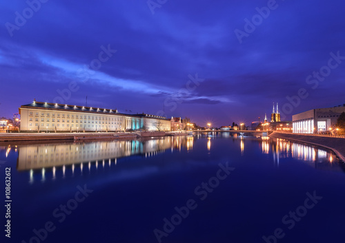 Evening view on the Regional Office and old town in Wroclaw,