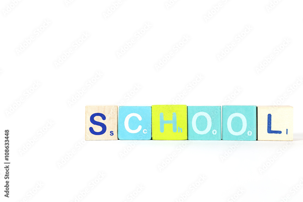 Wood block for kid.Sort to school wording. Wood block for kid.Sort to school wording.