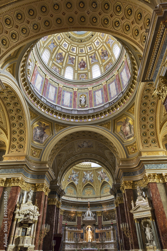 Interior of Saint Stephen Basilica in Budapest, Hungary.