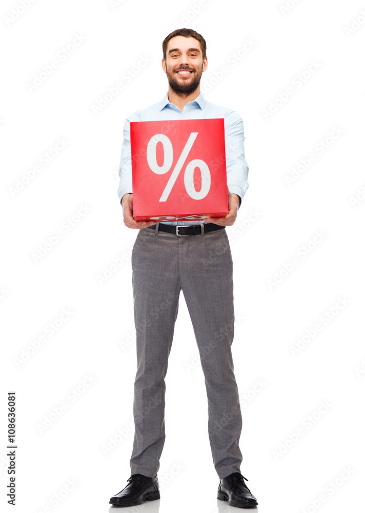 smiling man with red shopping bag smiling man with red shopping bag