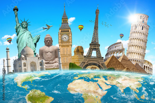 Famous landmarks of the world surrounding planet Earth