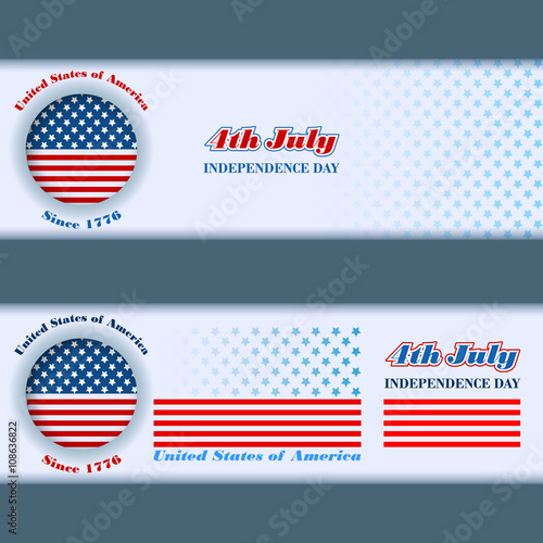 Abstract, design web banners with stars and strips for 4th July Independence day, National celebration of America